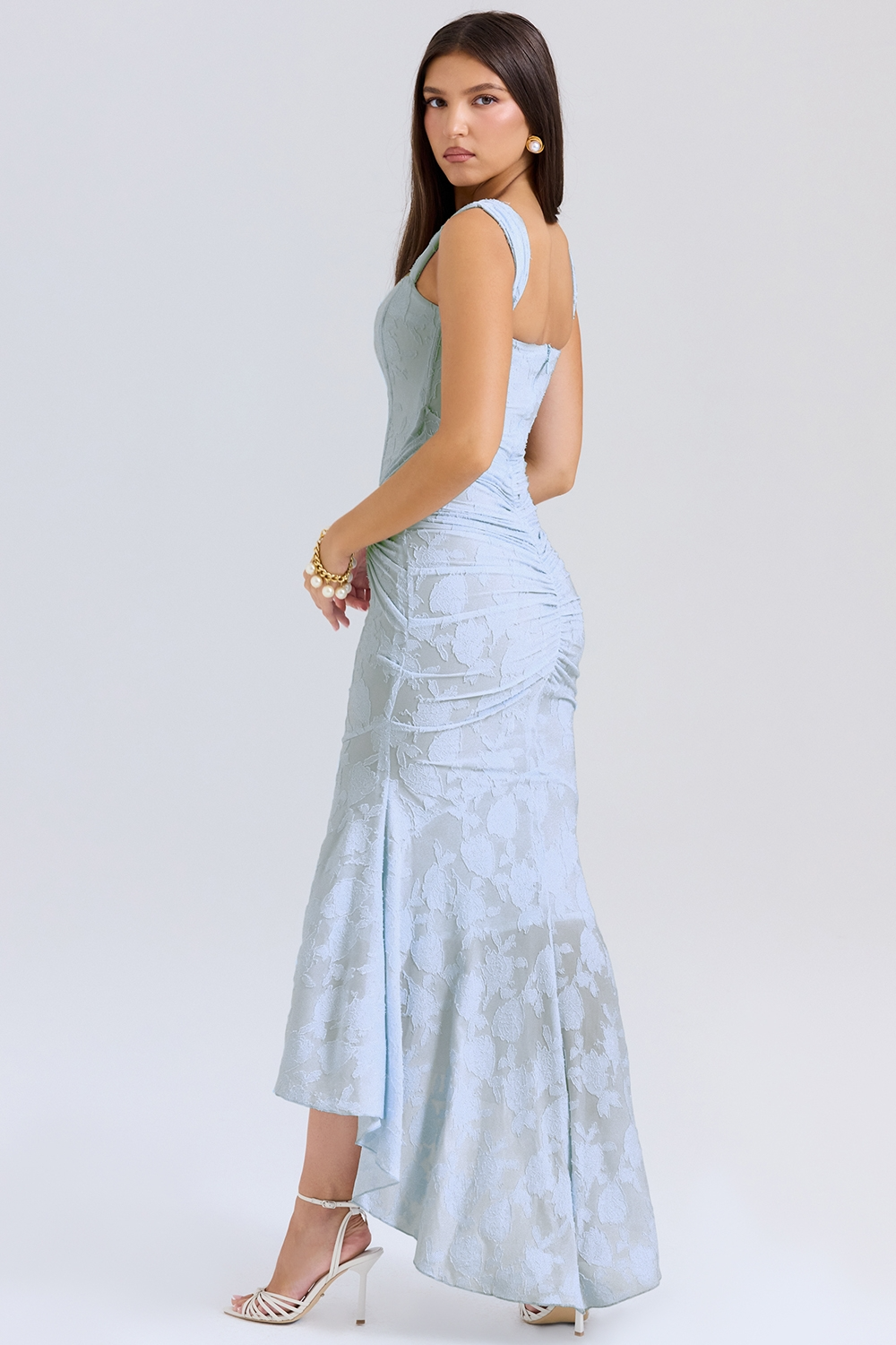 Traudel | Floral Jacquard Square Neck Midi Dress