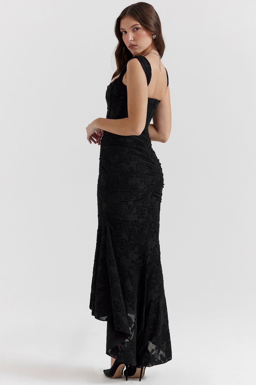 Traudel | Floral Jacquard Square Neck Midi Dress
