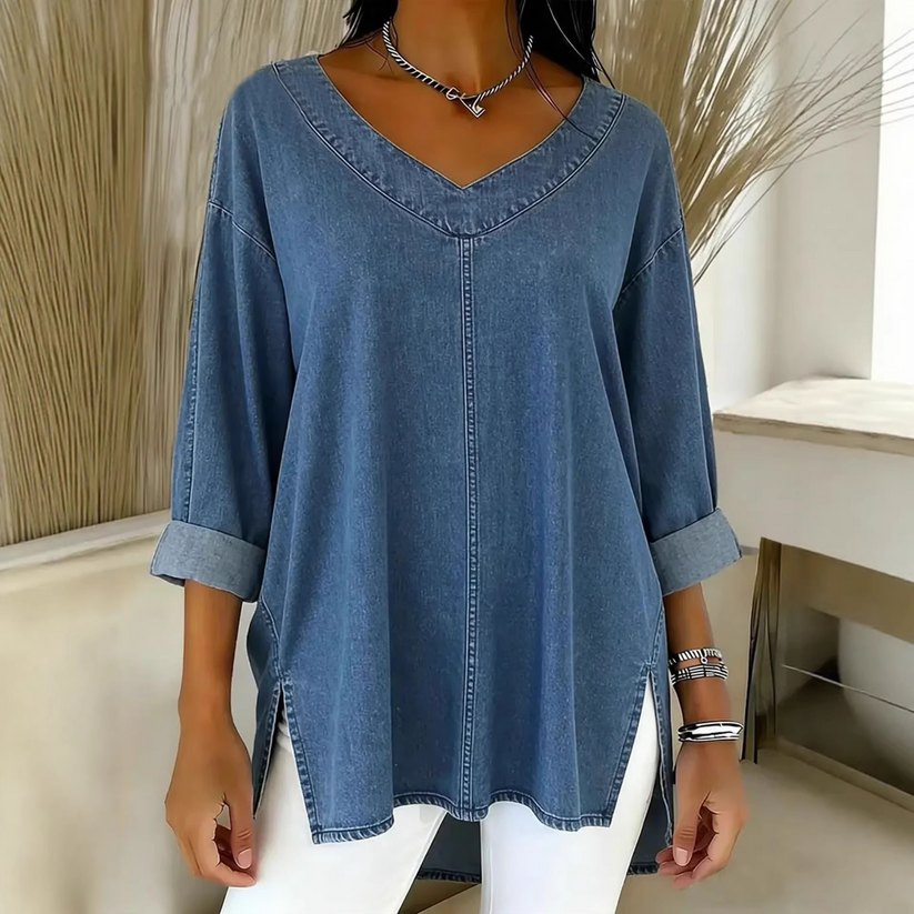 Ludivine | Denim-Style V-Neck Oversized Tunic