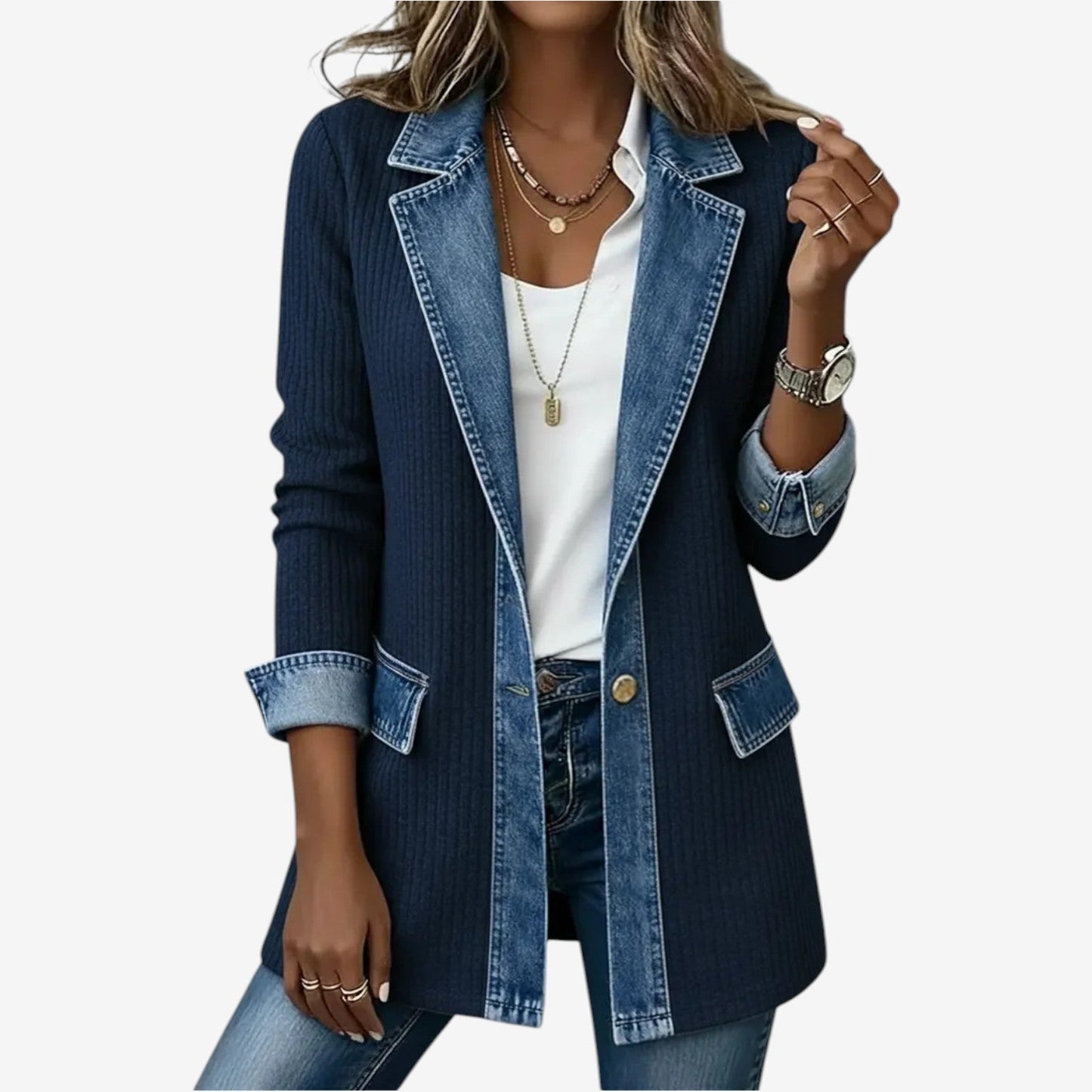 Sunna | Denim Trim Longline Blazer