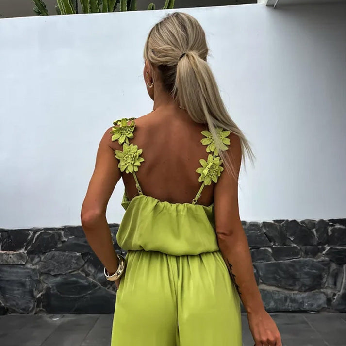 Melli | Jumpsuit Floral Strap Wide Leg Sleeveless