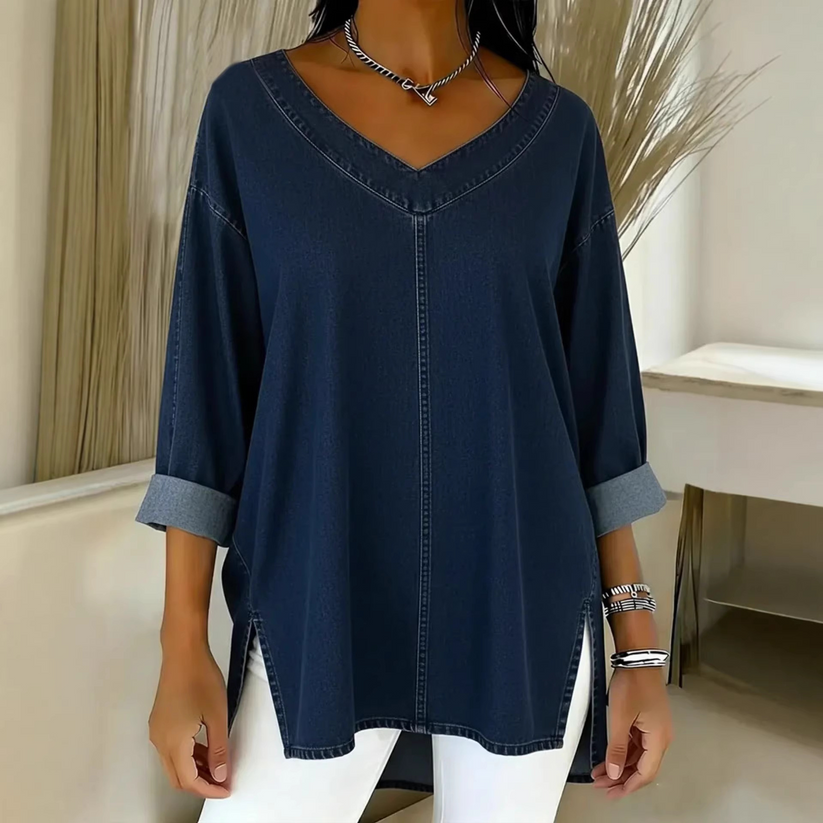 Ludivine | Denim-Style V-Neck Oversized Tunic