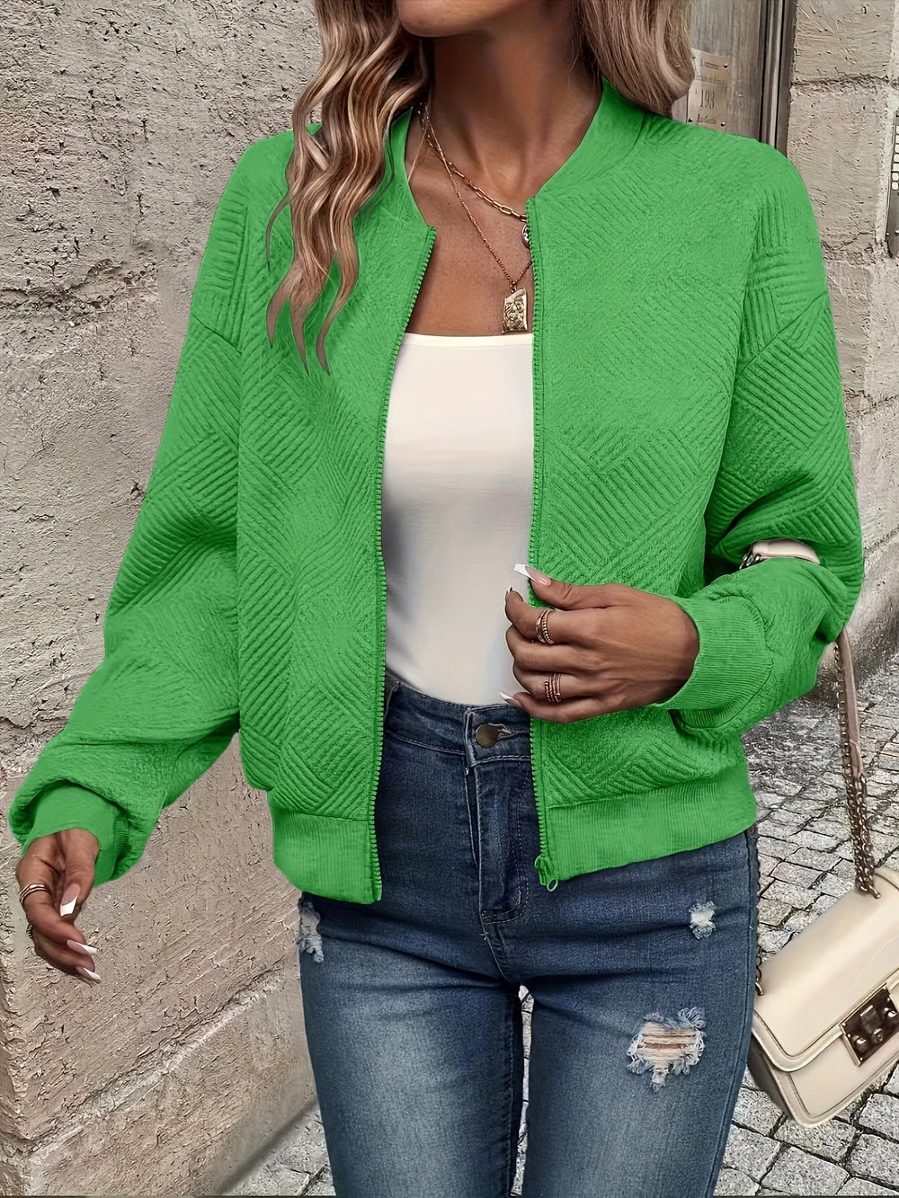 Shahna | Quilted Zip Up Bomber Jacket