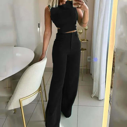 Alwinea - Sleeveless Crop Top Wide Leg Trousers Set