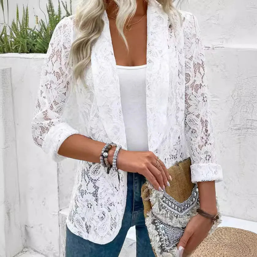 Naemi - Lace Open Front Long Sleeve Blazer