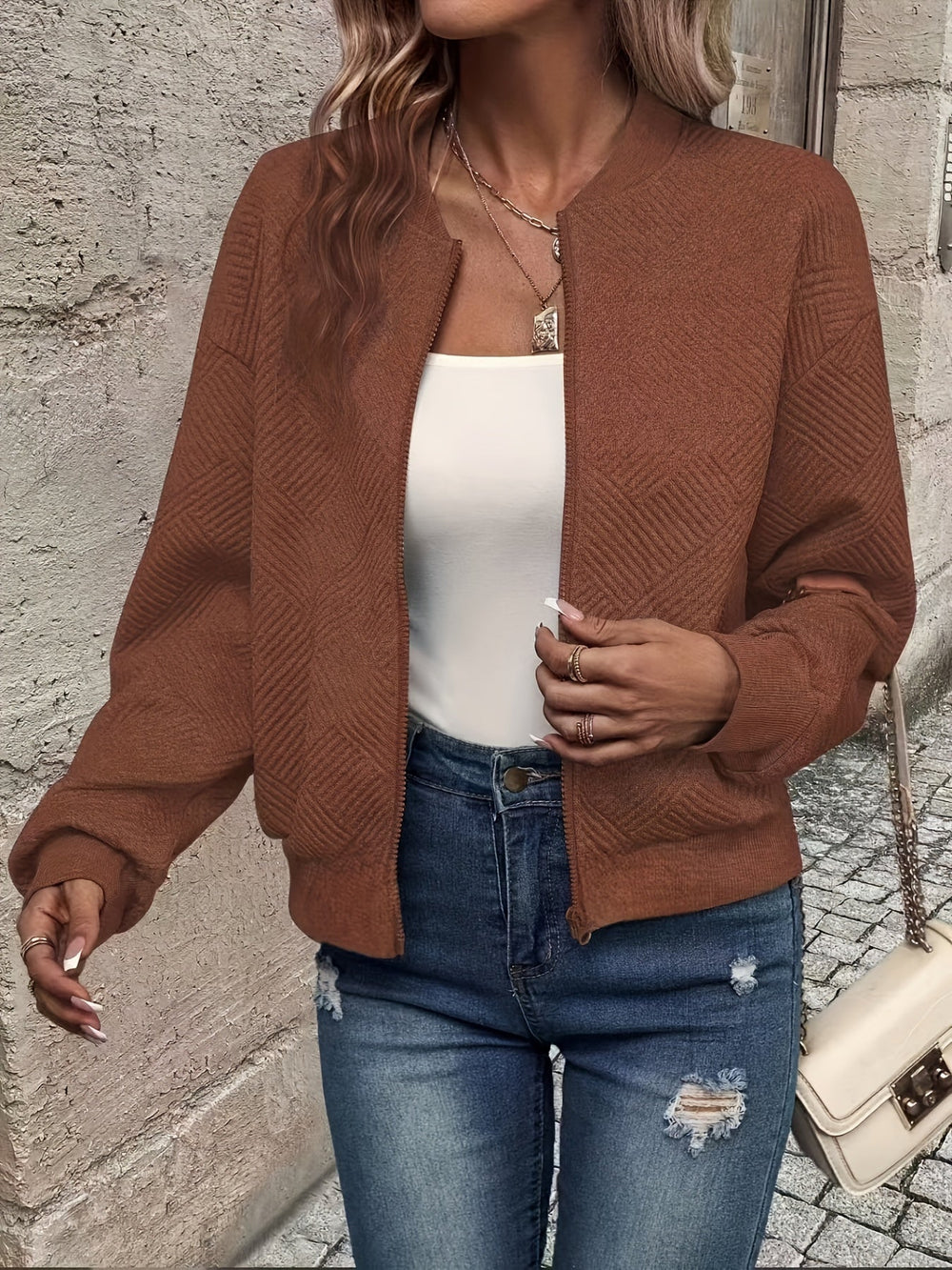 Shahna | Quilted Zip Up Bomber Jacket