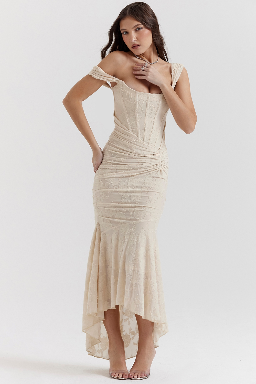 Traudel | Floral Jacquard Square Neck Midi Dress