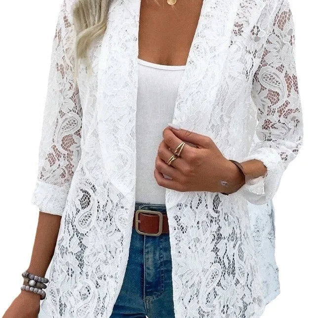 Naemi - Lace Open Front Long Sleeve Blazer