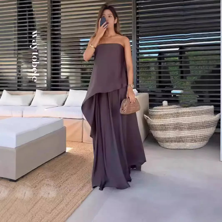 Kerstin | Strapless Asymmetrical Wide Leg Jumpsuit