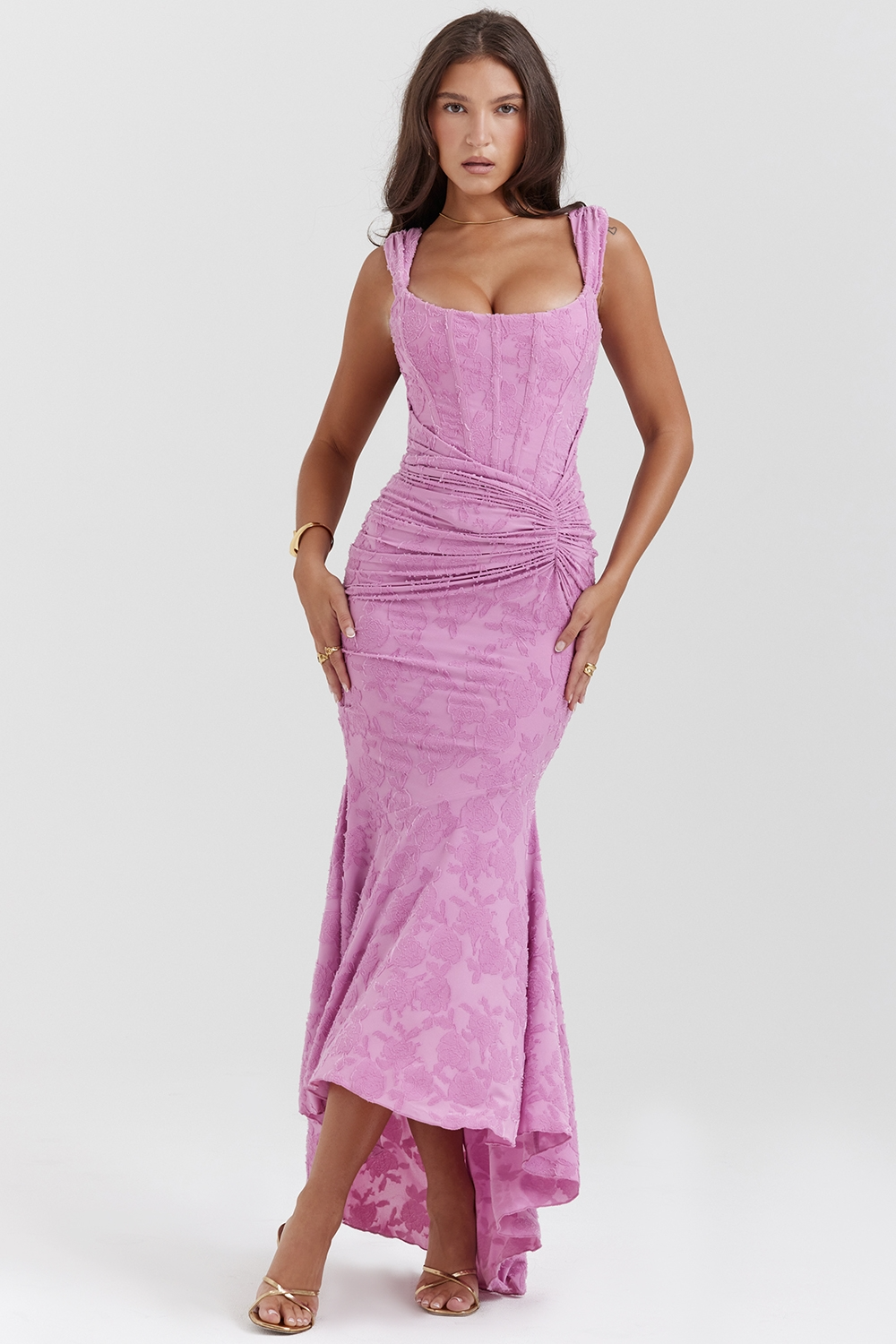 Traudel | Floral Jacquard Square Neck Midi Dress