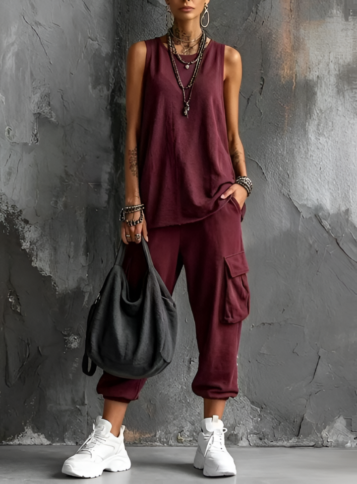 Ashlea | Sleeveless Cargo Jogger Lounge Set