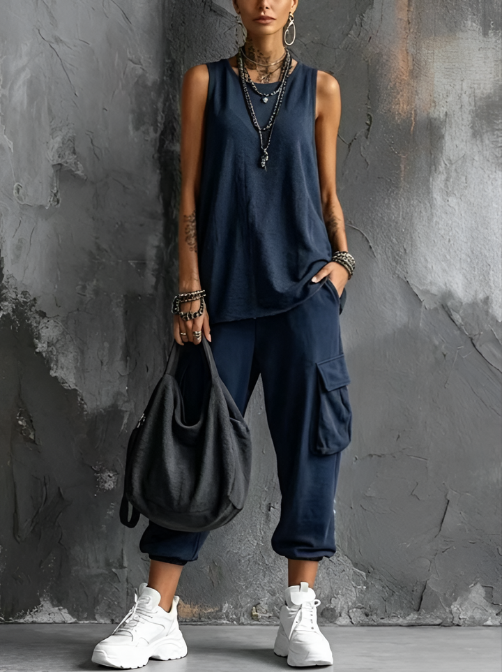 Ashlea | Sleeveless Cargo Jogger Lounge Set