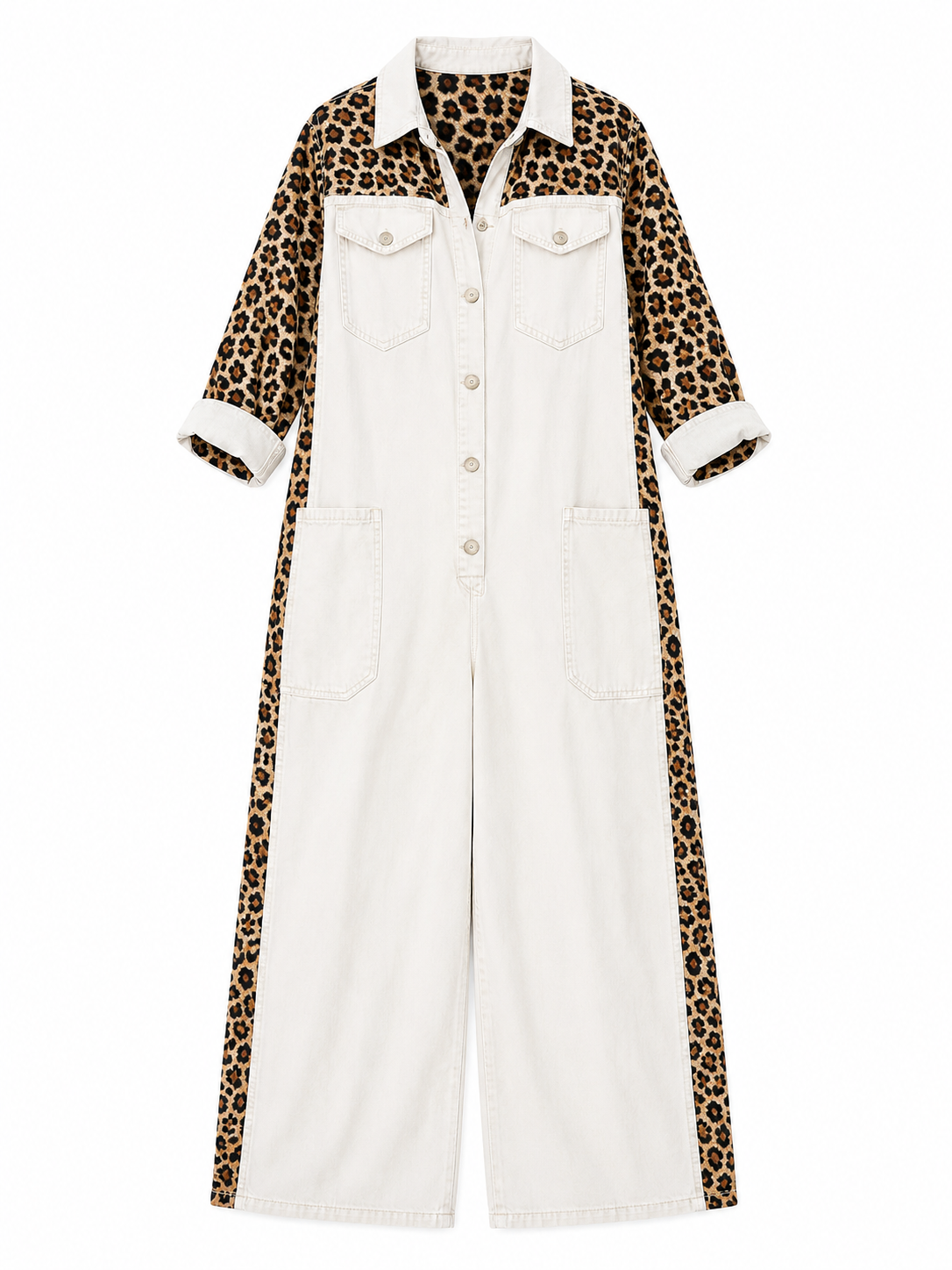 Yasmeen | Denim Leopard Print Wide Leg Jumpsuit