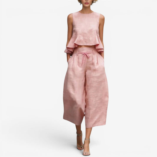 Nilyana | Sleeveless Crop Top Wide Leg Set