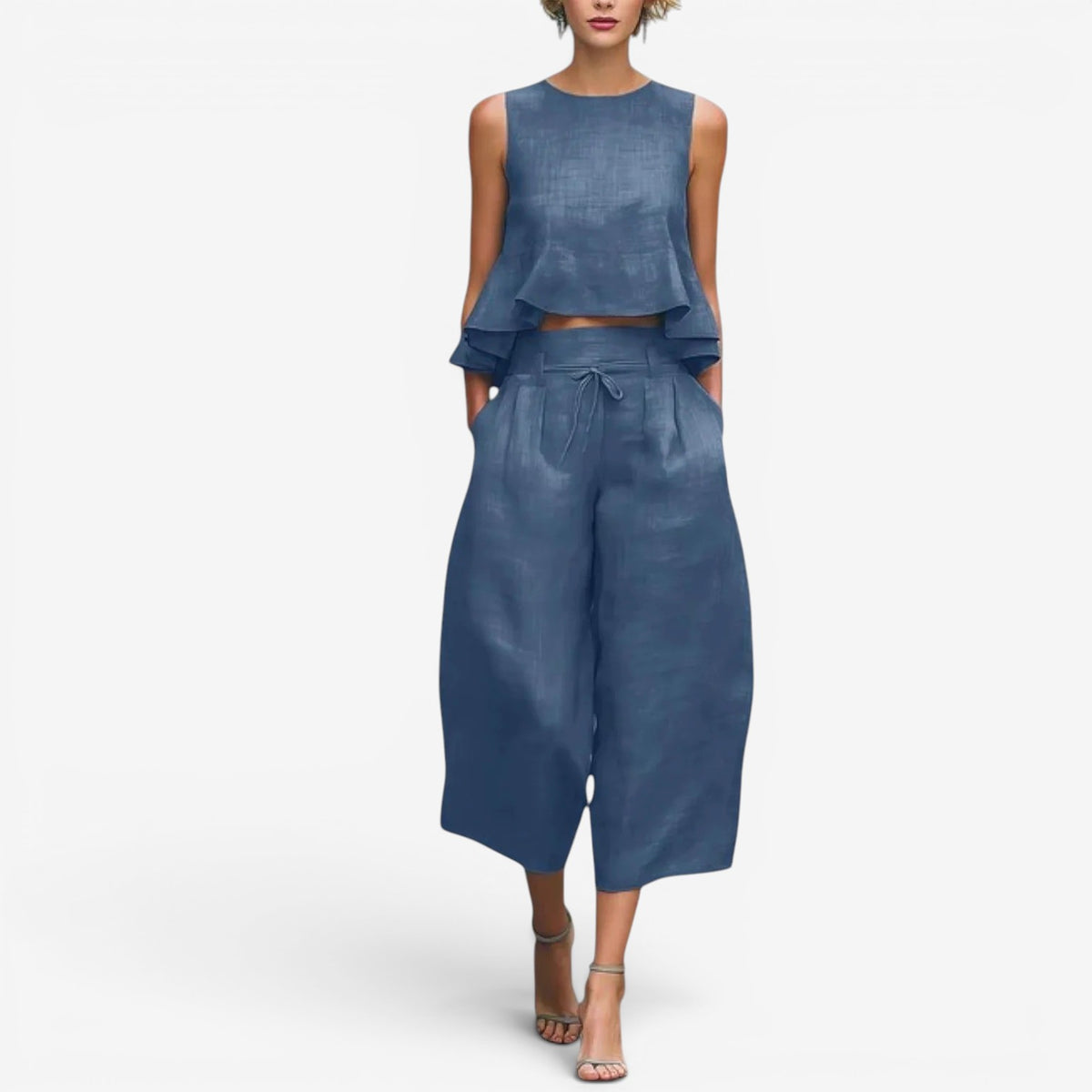Nilyana | Sleeveless Crop Top Wide Leg Set