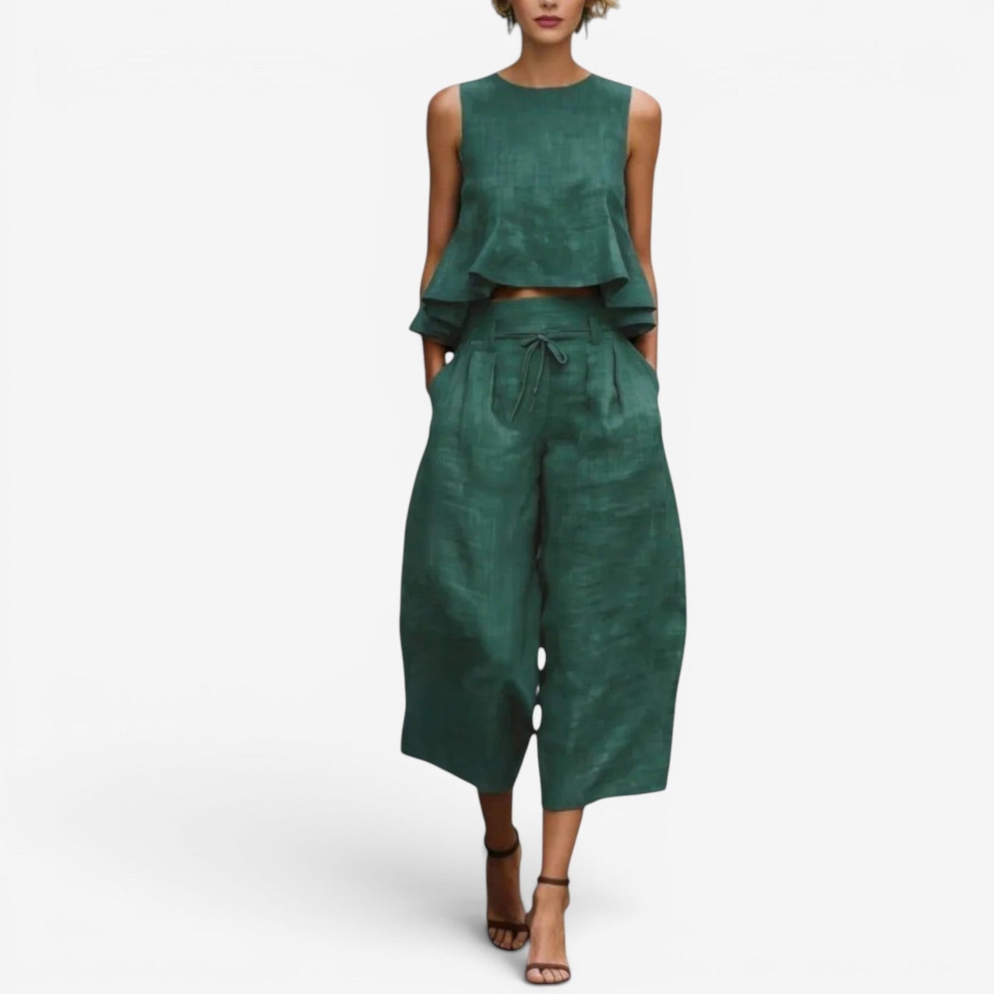 Nilyana | Sleeveless Crop Top Wide Leg Set