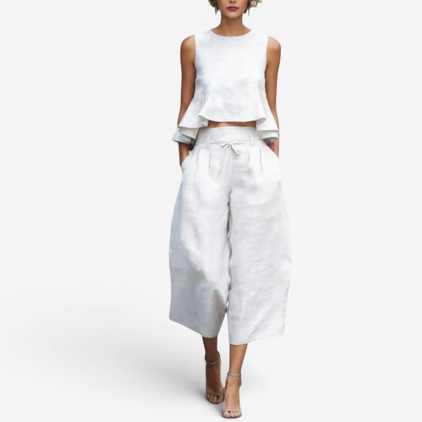 Nilyana | Sleeveless Crop Top Wide Leg Set