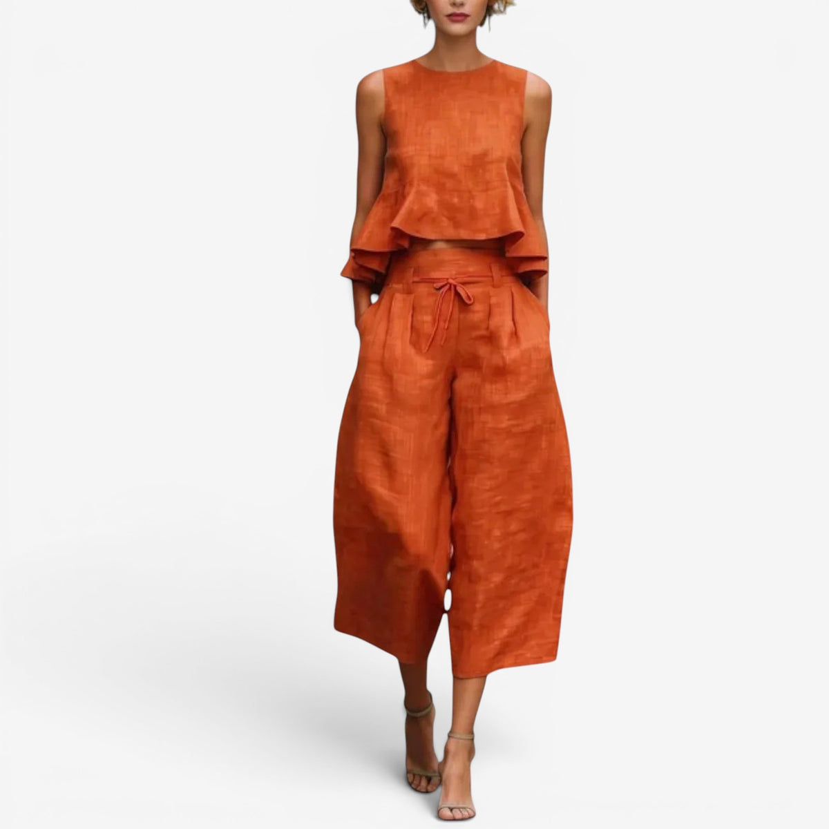 Nilyana | Sleeveless Crop Top Wide Leg Set