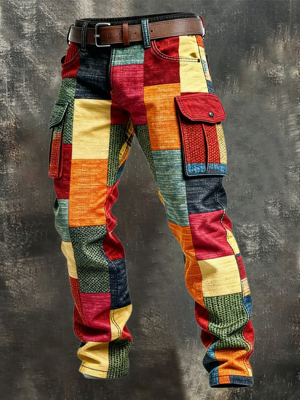 Greg | Cargo Patchwork Multi-Color Straight Pants