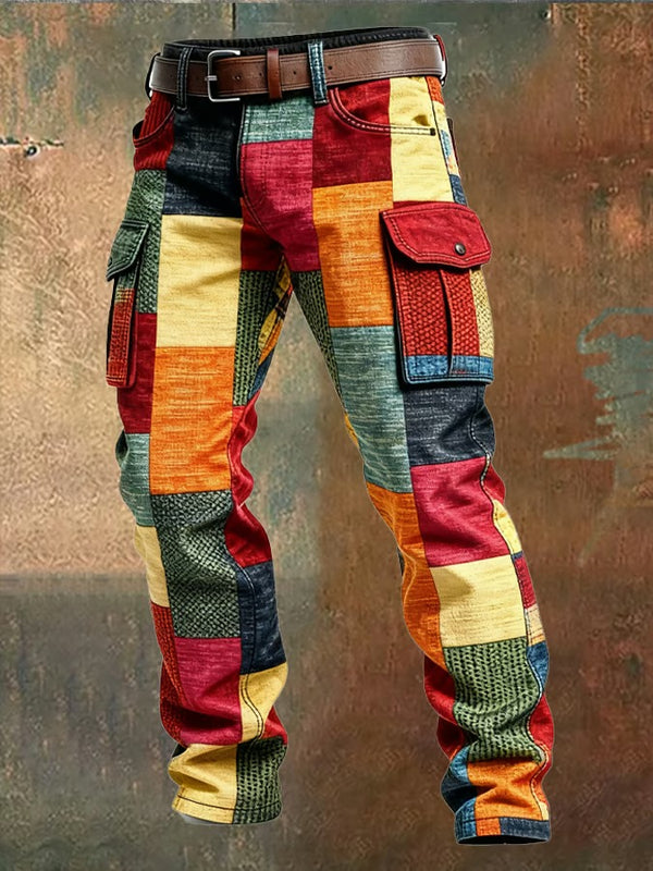 Greg | Cargo Patchwork Multi-Color Straight Pants