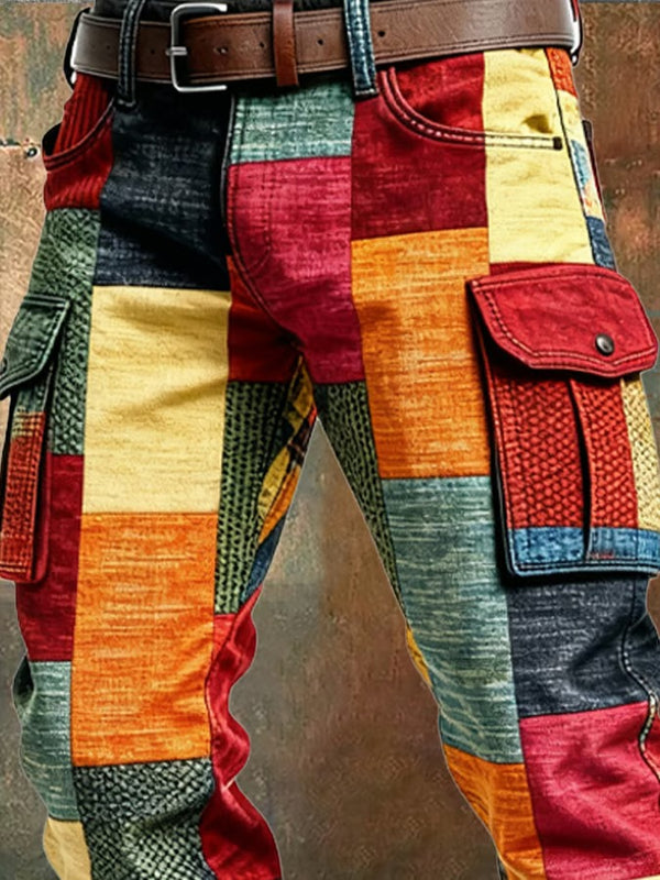 Greg | Cargo Patchwork Multi-Color Straight Pants