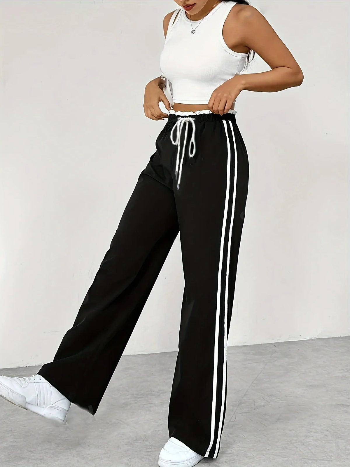 Dames sportieve high | High-Waisted Jogging Pants with Stripes
