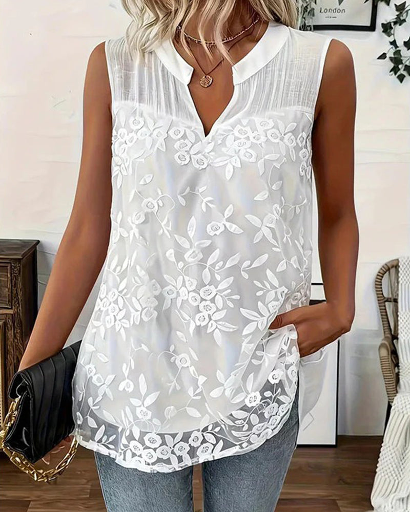 Shilika | Sleeveless Floral Print V-Neck Blouse