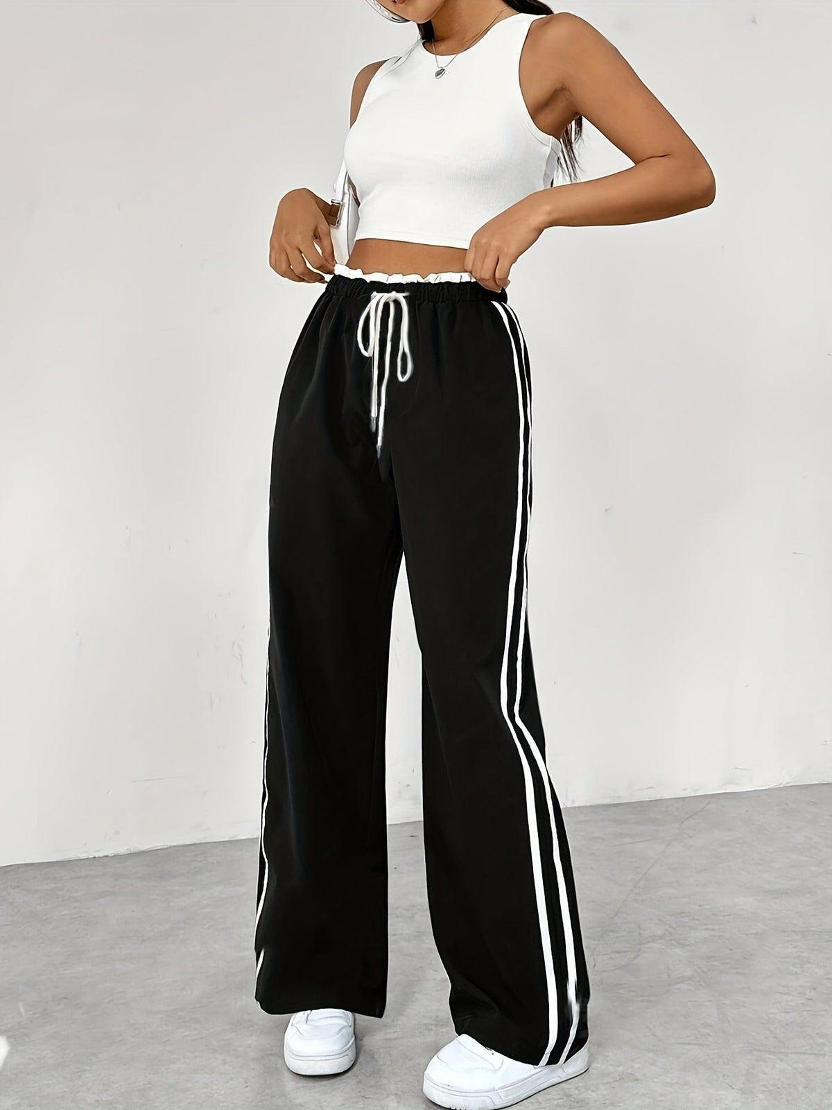 Dames sportieve high | High-Waisted Jogging Pants with Stripes