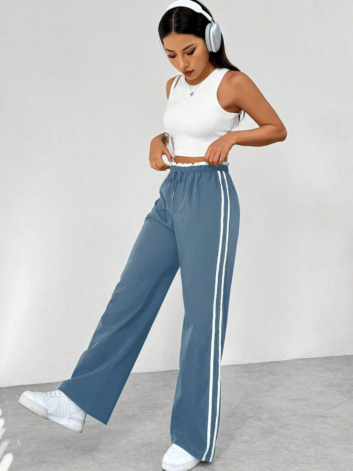 Dames sportieve high | High-Waisted Jogging Pants with Stripes