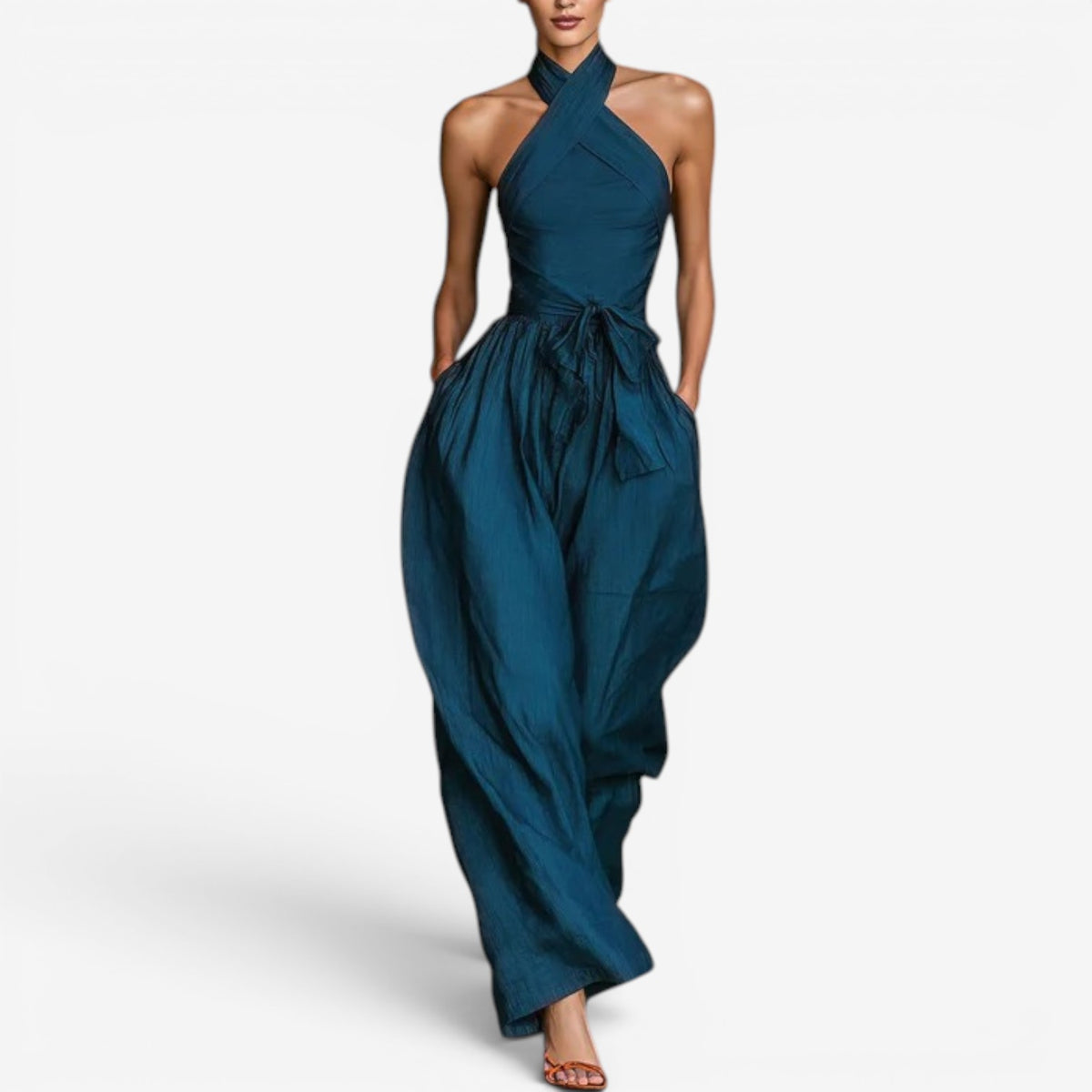 Nicholen - Halter Wide Leg Sleeveless Jumpsuit