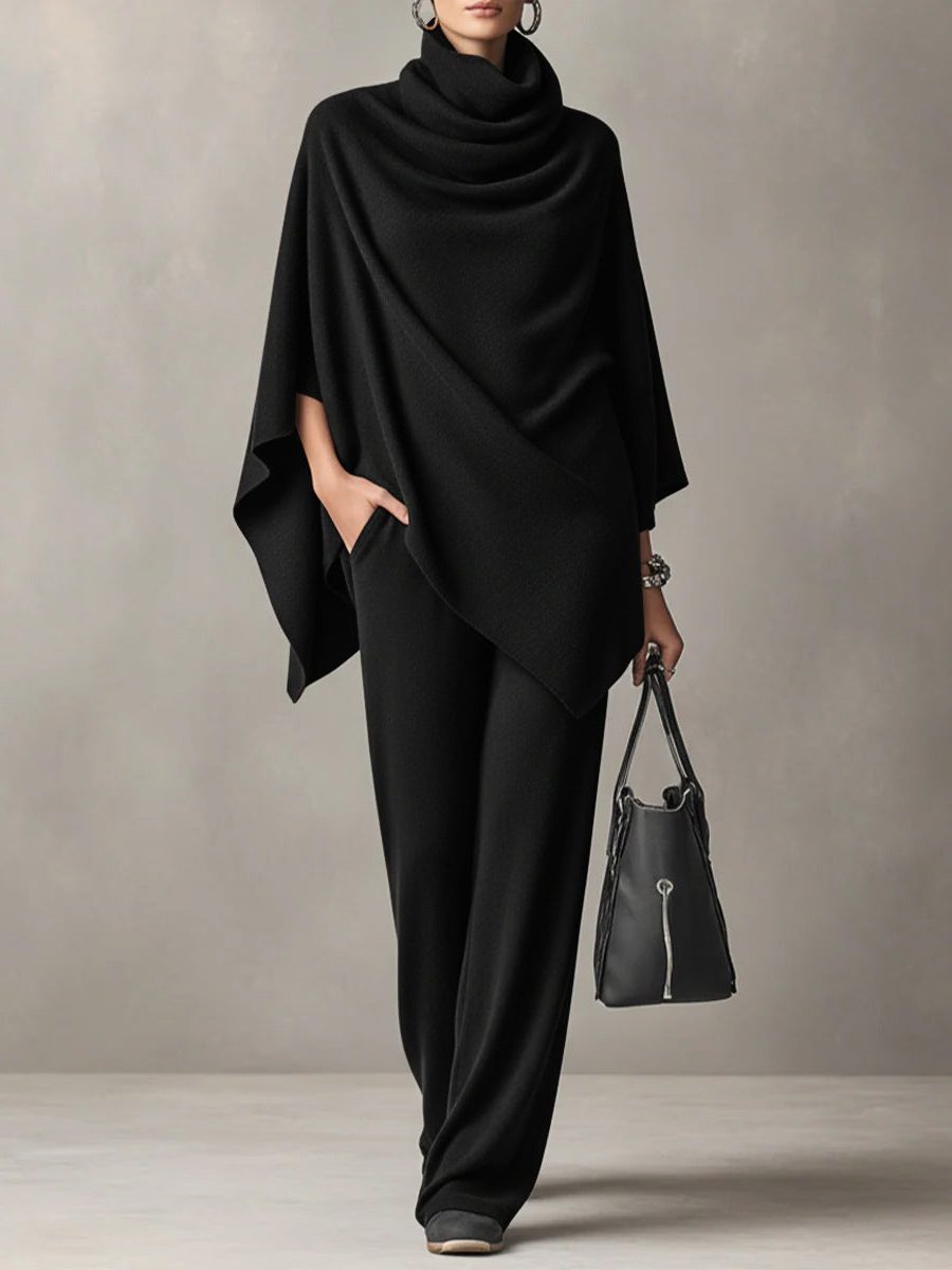 Ithalia | Draped Two-Piece Set with Waterfall Neckline