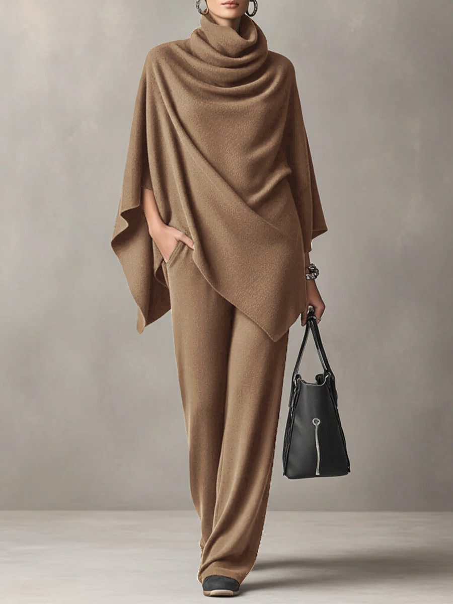 Ithalia | Draped Two-Piece Set with Waterfall Neckline