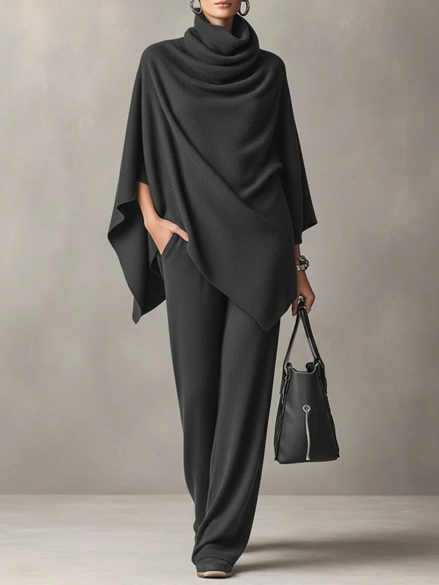 Ithalia | Draped Two-Piece Set with Waterfall Neckline