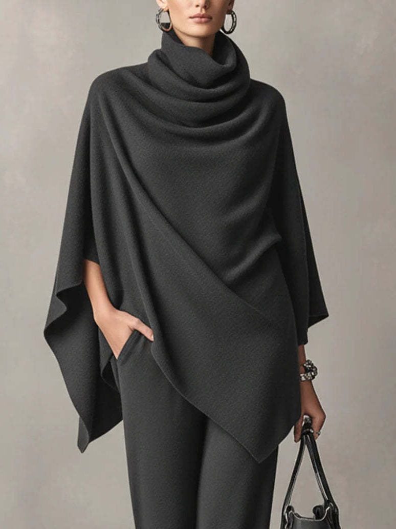 Ithalia | Draped Two-Piece Set with Waterfall Neckline