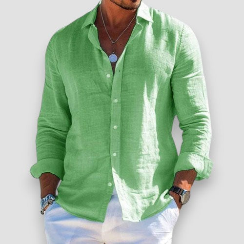 Christoper | Linen-Look Long Sleeve Button Shirt