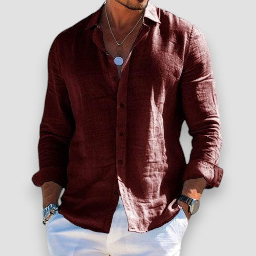 Christoper | Linen-Look Long Sleeve Button Shirt