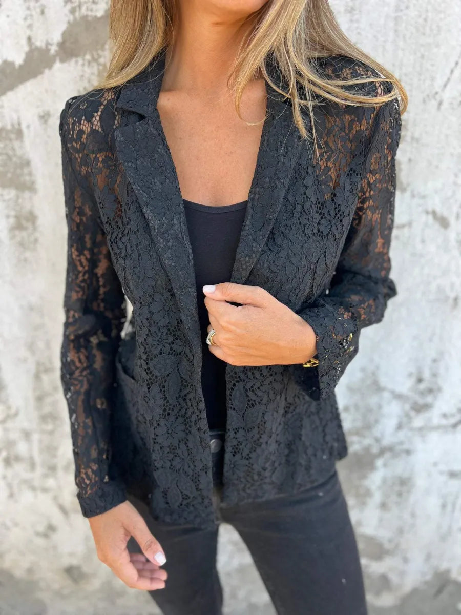 Naemi - Lace Open Front Long Sleeve Blazer