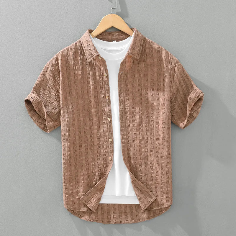 Rolloer | Textured Short Sleeve Button-Up Shirt