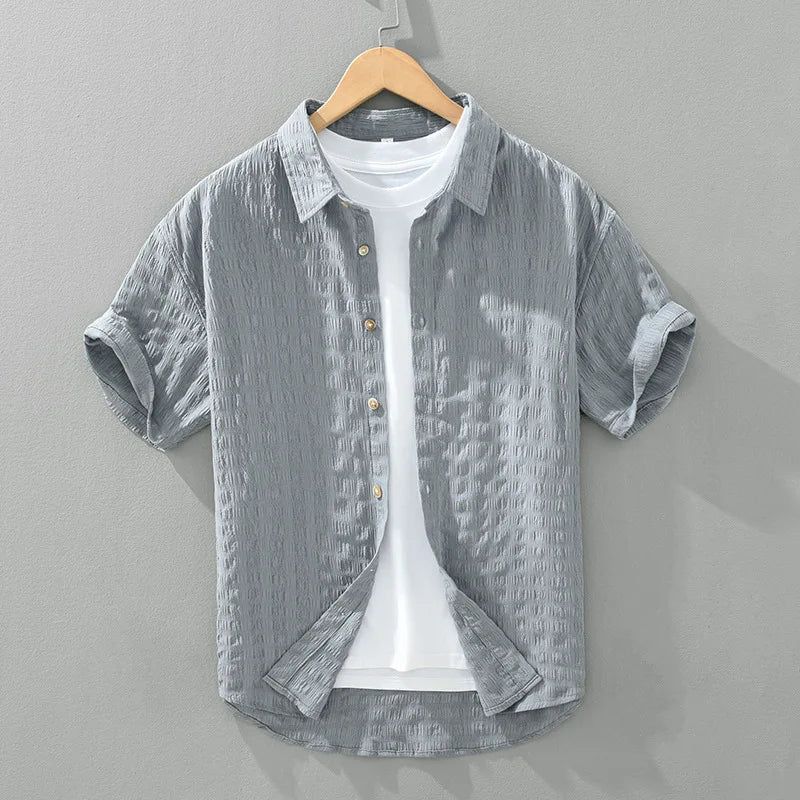 Rolloer | Textured Short Sleeve Button-Up Shirt