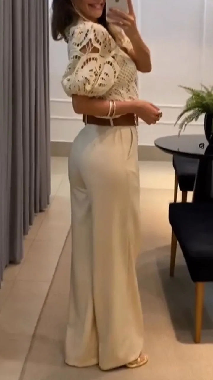 Sherrie | Two Piece Lace Top Wide Leg Trouser Set
