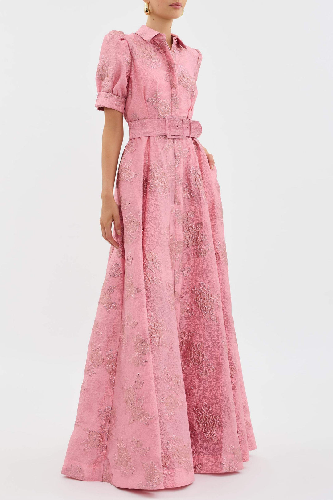Anabella | Belted Maxi Dress Puff Sleeve Collar
