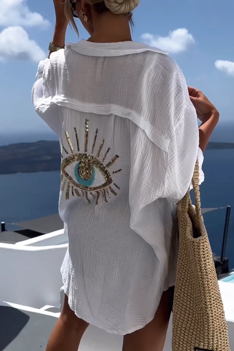 Eliza - Oversized Button Shirt Eye Back Print
