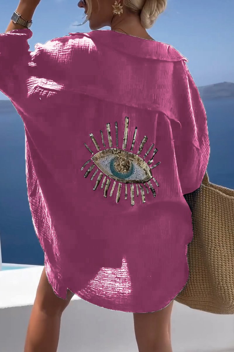 Eliza - Oversized Button Shirt Eye Back Print
