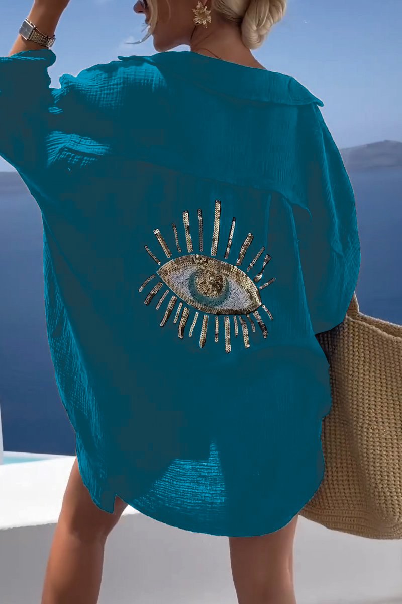 Eliza - Oversized Button Shirt Eye Back Print