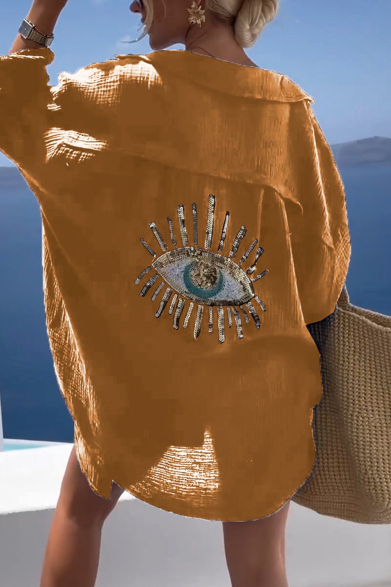 Eliza - Oversized Button Shirt Eye Back Print