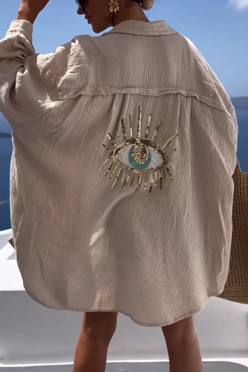 Eliza - Oversized Button Shirt Eye Back Print