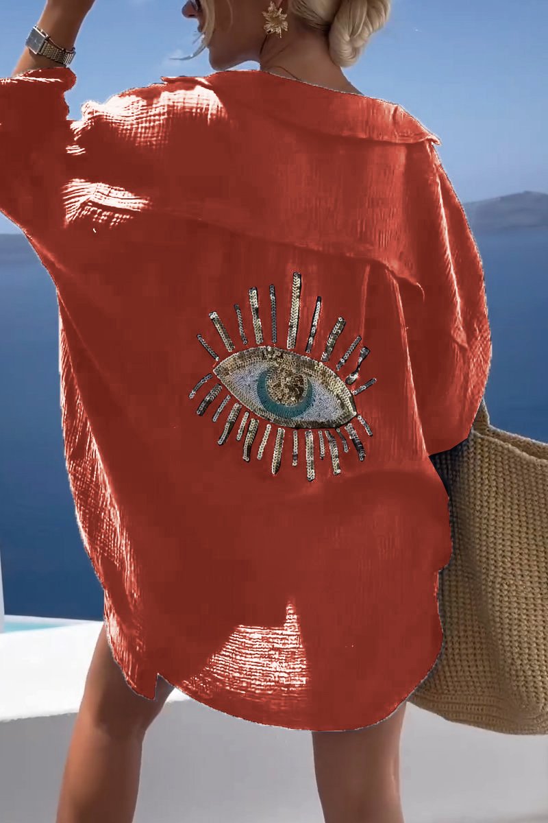 Eliza - Oversized Button Shirt Eye Back Print