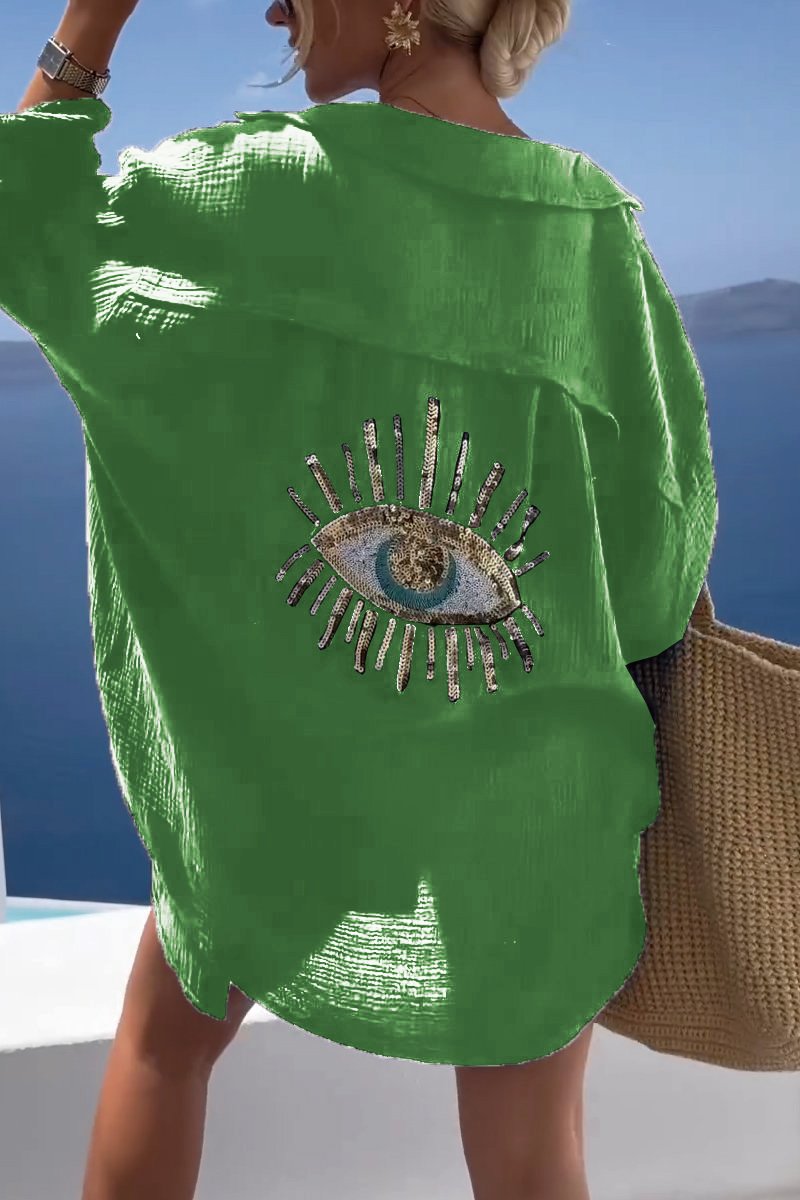 Eliza - Oversized Button Shirt Eye Back Print