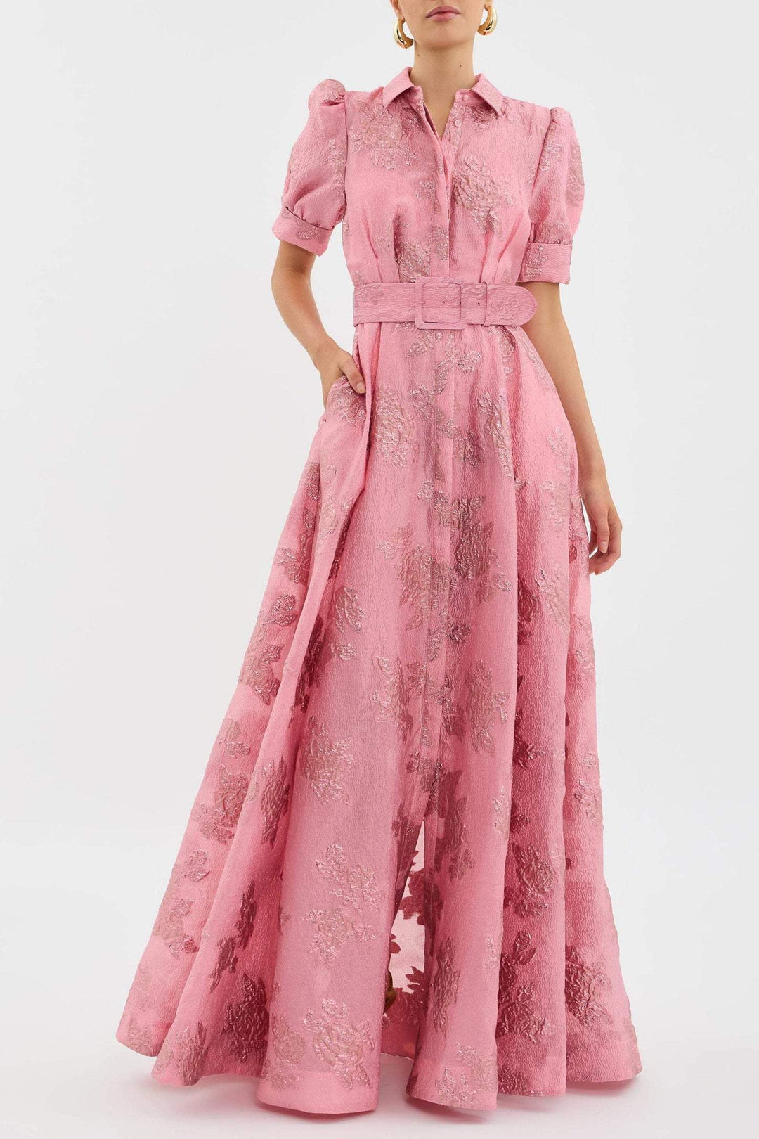 Anabella | Belted Maxi Dress Puff Sleeve Collar