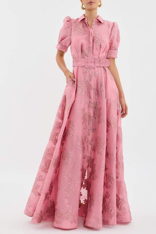 Anabella | Belted Maxi Dress Puff Sleeve Collar